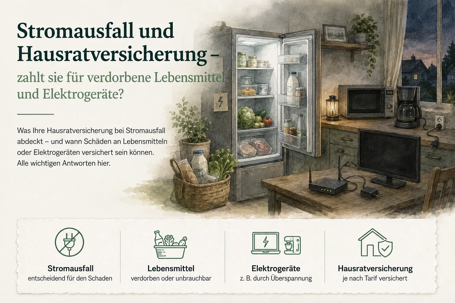 Stromausfall mit Gefrierschrank und Elektrogeräten in der Hausratversicherung