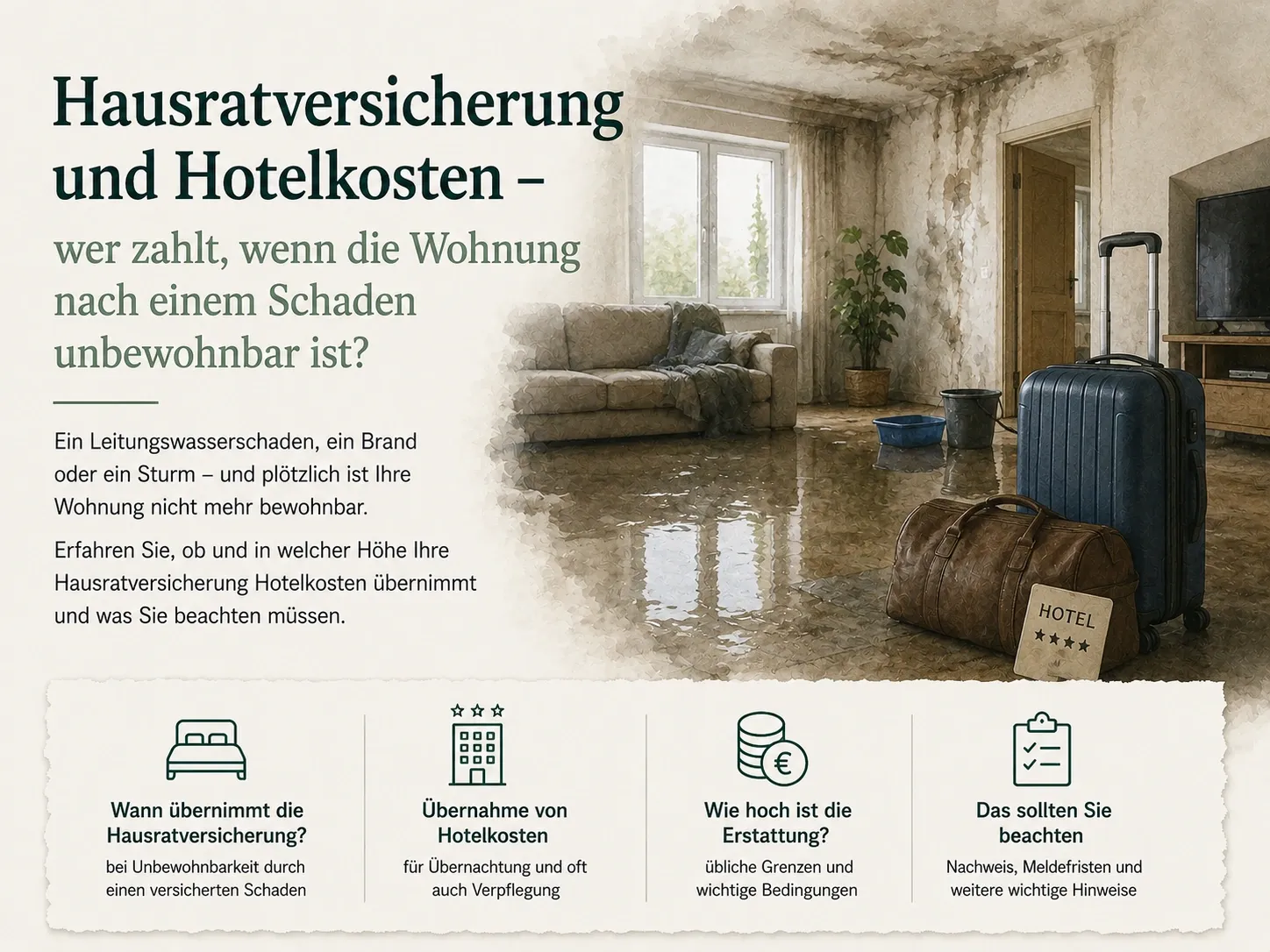 Hotelunterbringung nach unbewohnbarer Wohnung durch einen versicherten Hausratschaden