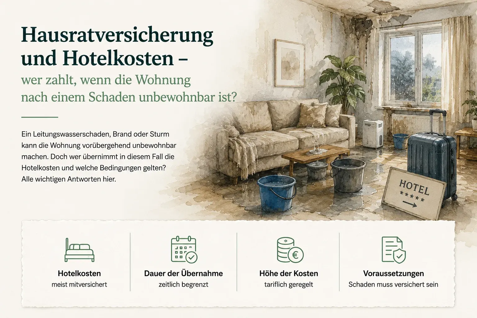Hotelunterbringung nach unbewohnbarer Wohnung durch einen versicherten Hausratschaden