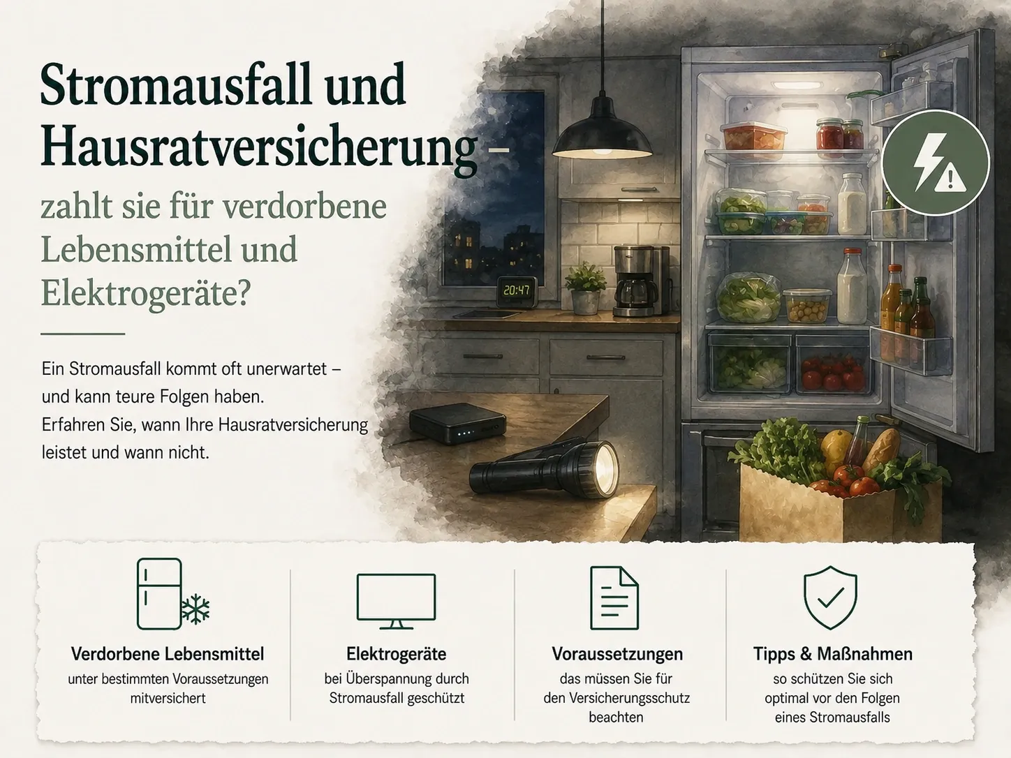 Stromausfall mit Gefrierschrank und Elektrogeräten in der Hausratversicherung